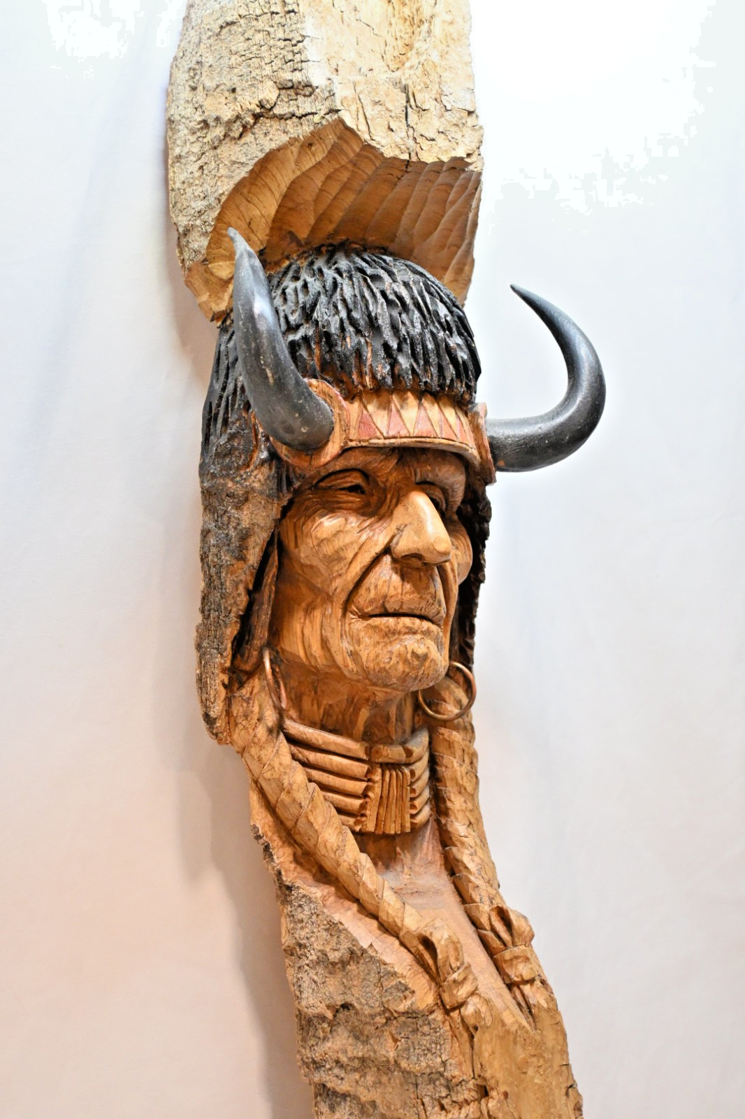 Vintage Les Welliver Wood Carving Native American Indian Original Western Art