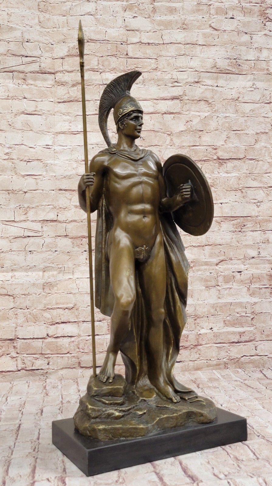 28&Prime; Roman Gladiator Sparton Warrior Bronze Sculpture Marble Base Artwork