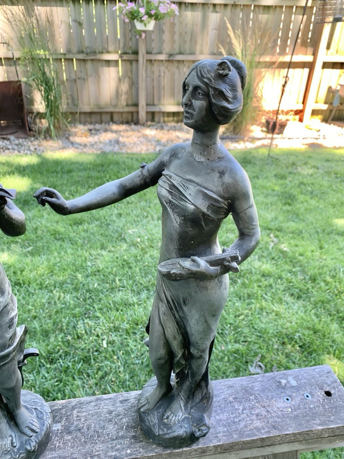 Antique French Spelter Statue Set Pair Poesie Musique M Bouval Art Nouveau