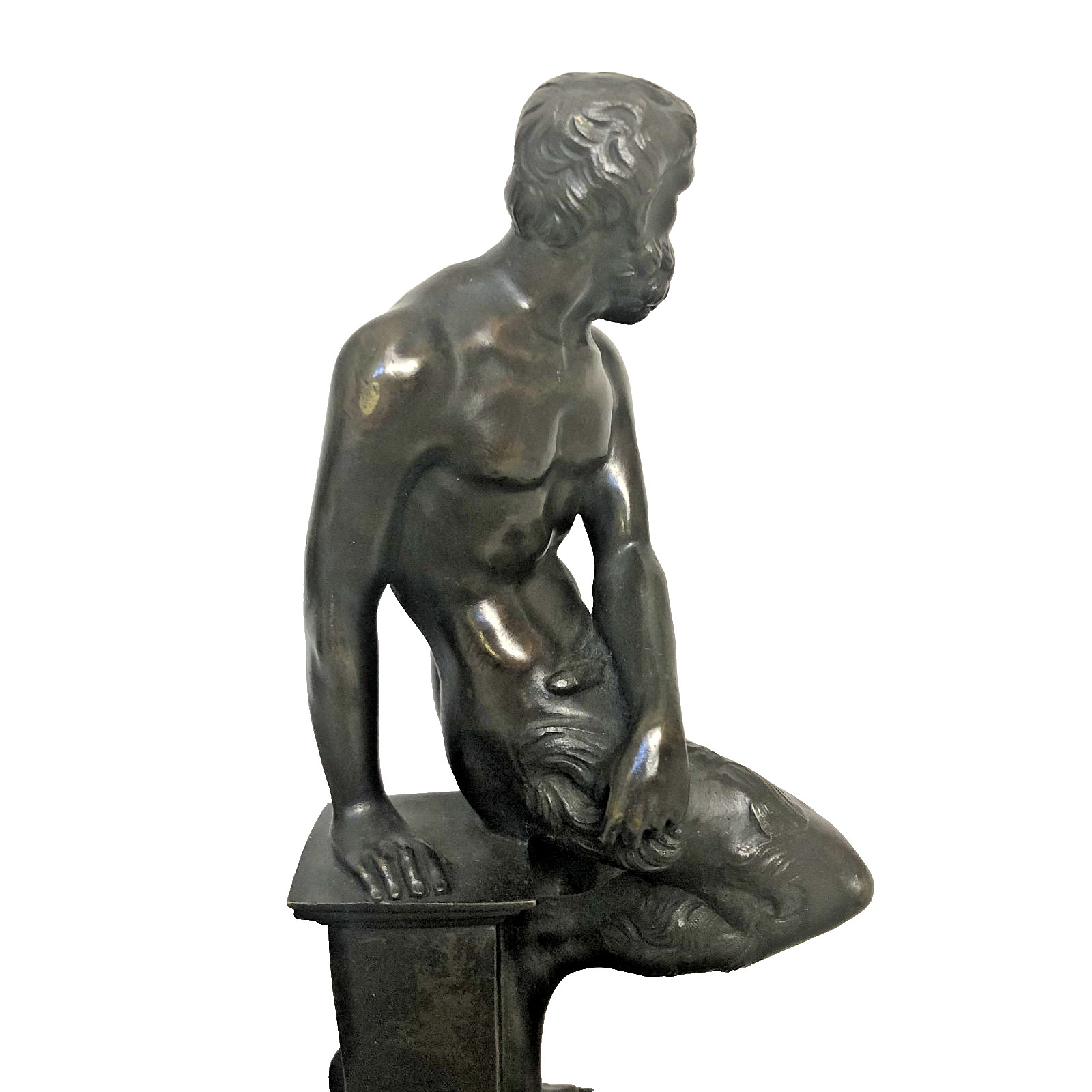 Antique Pare of Patinated Bronze Sculptures of the Satyr and Satyress on Marble.