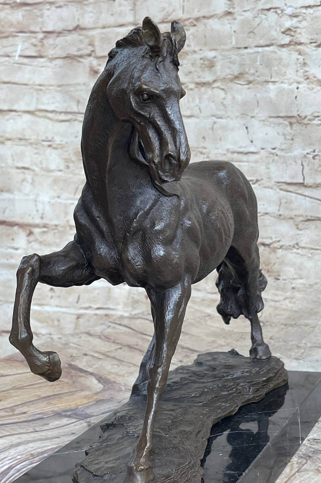 Trotting Horse Signed Original Bronze Sculpture Statue Marble Base Equestrian