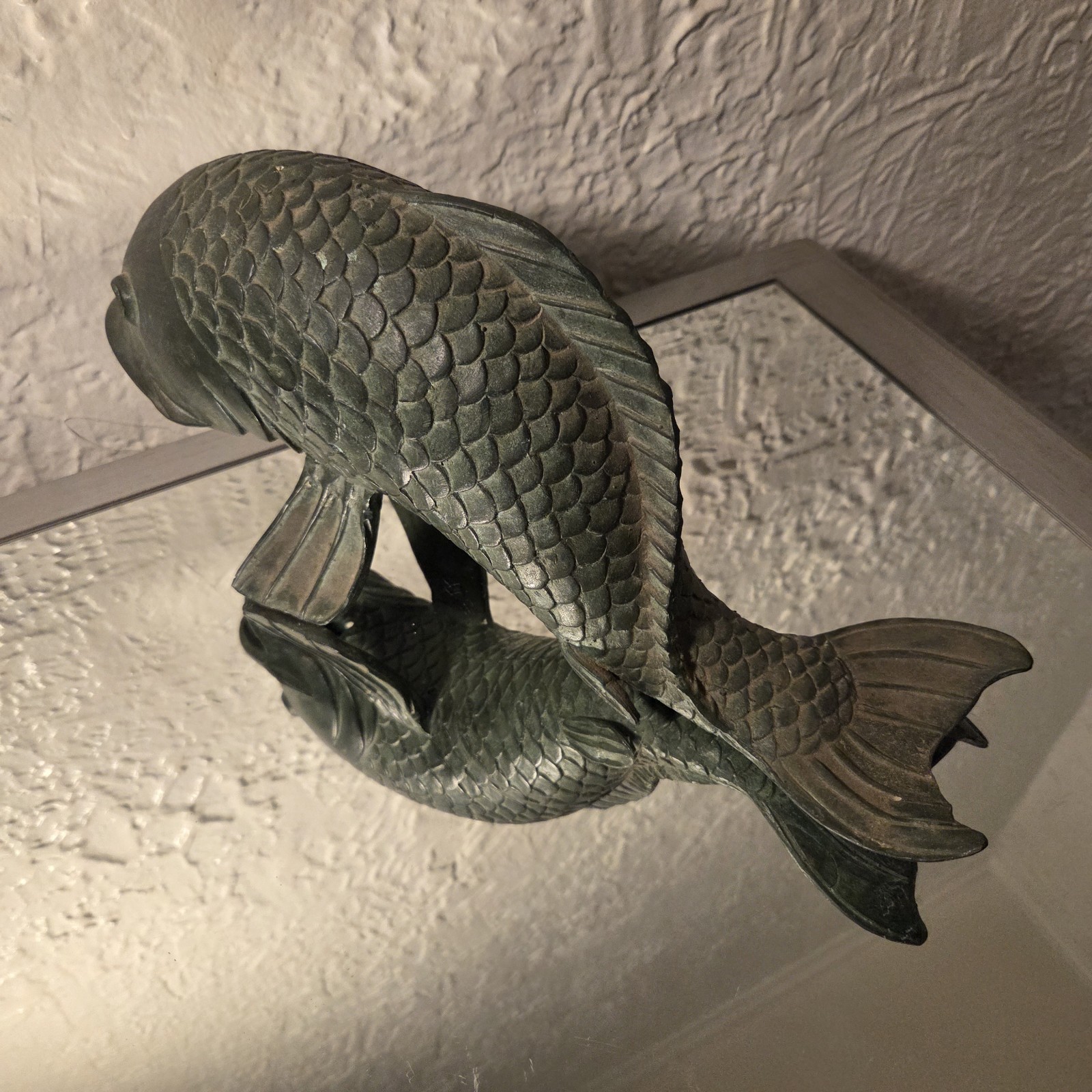 Vintage Bronze Koi Fish Fountain Sculpture with Open Mouth
