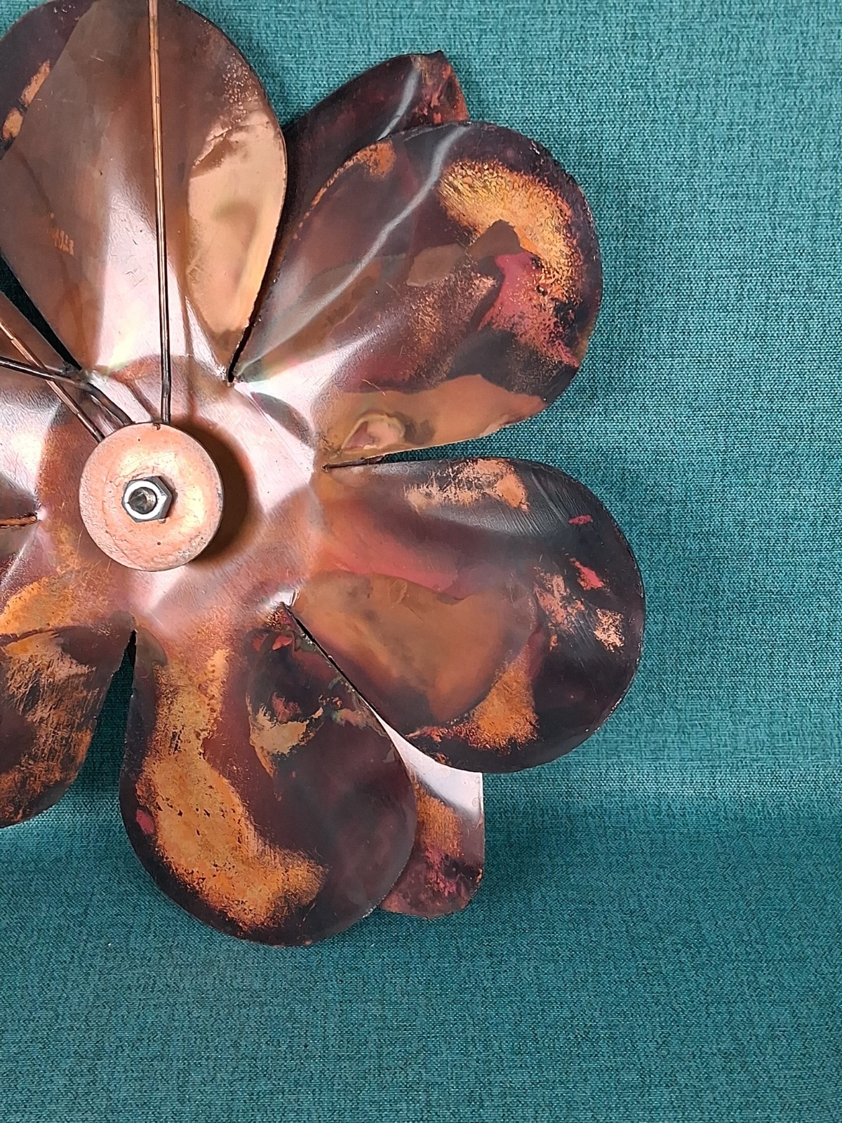 Vintage MCM Heavy Copper & Brass Wall Art Sculpture Flowers and Leaves 18&Prime;