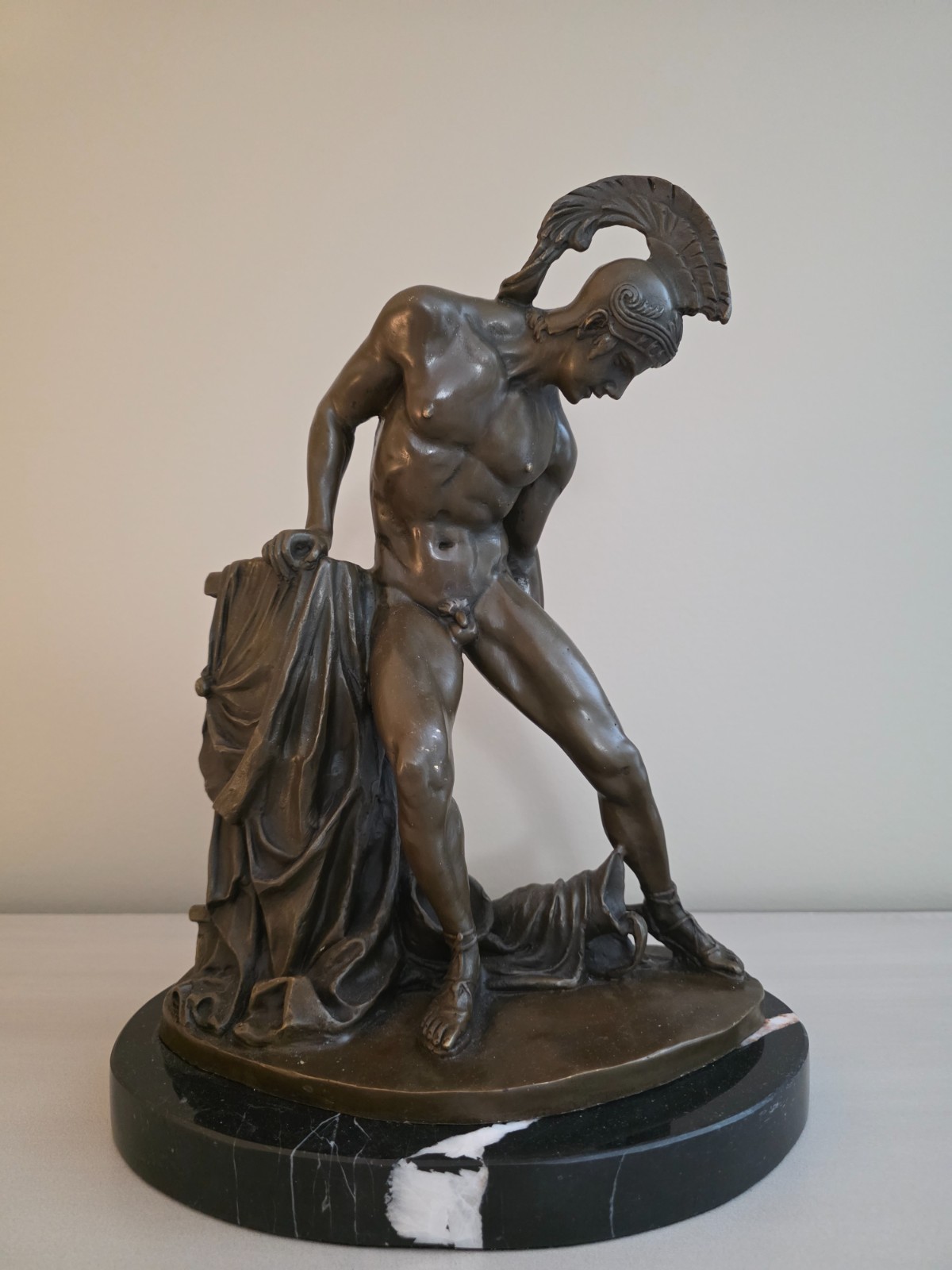 Achilles Greek Soldier Cast Bronze Statue Solid Marble Base US Seller