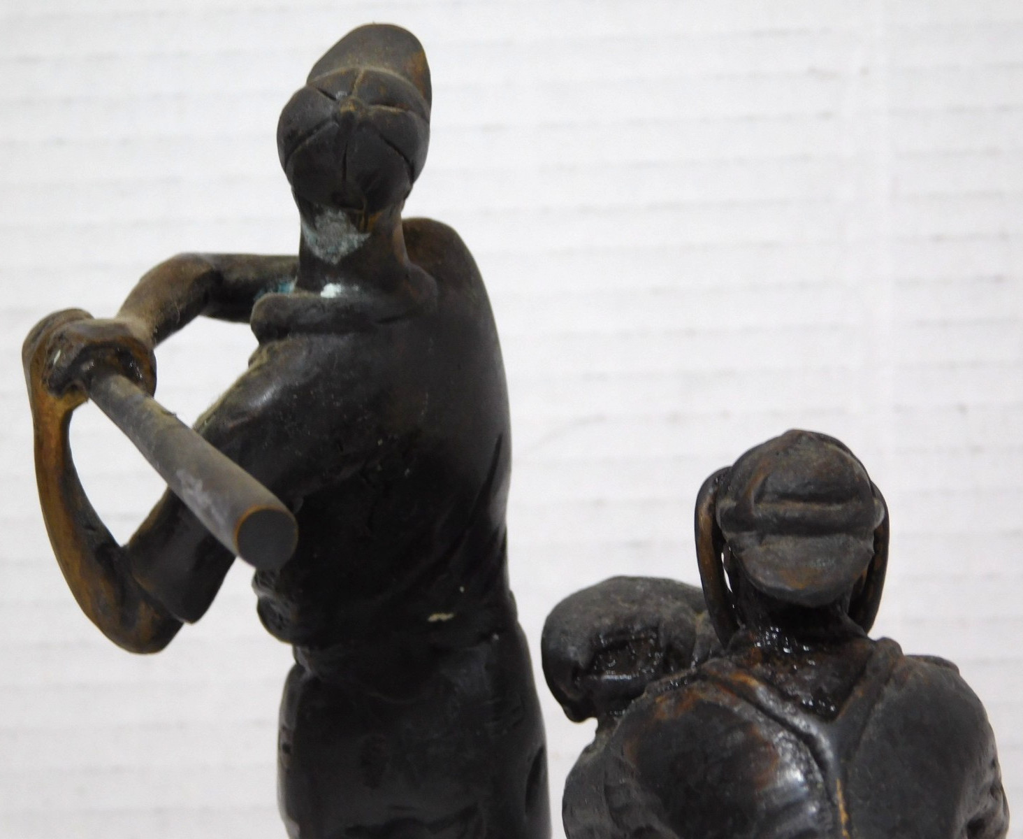 Brass/Marble Baseball Player Batter & Catcher Sculpture 8&Prime; x 8&Prime; x 5&Prime; 8lbs
