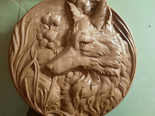 Fox animals ornament wood carved plaque wall hanging art work home decor