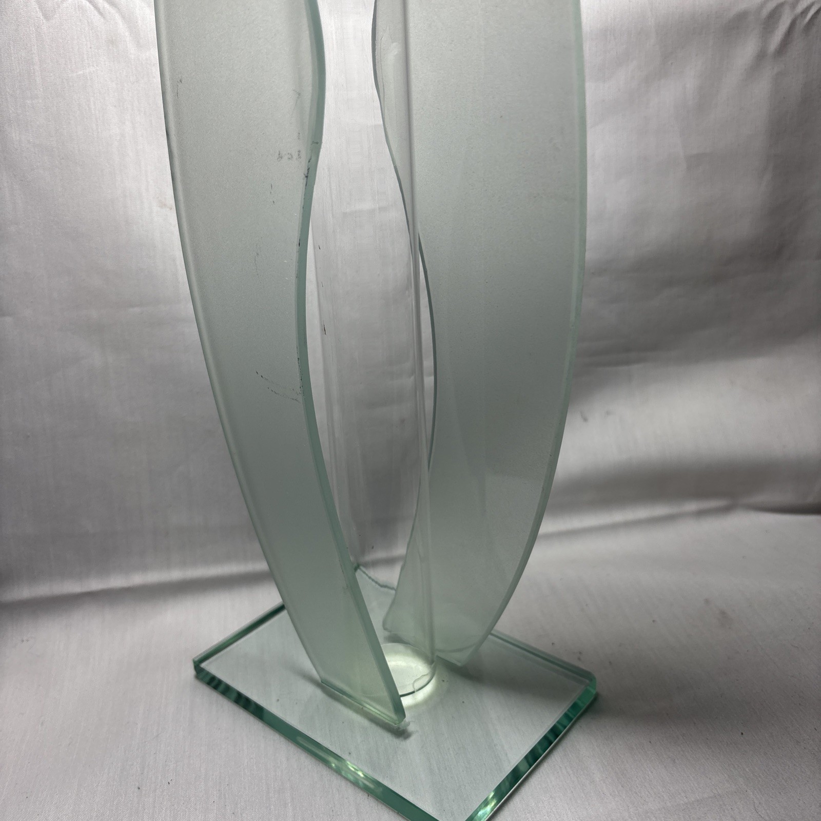 Retro Vintage Modernist Double Flames Sculpture Acid Glass Vase 12&Prime; Tall 2AA