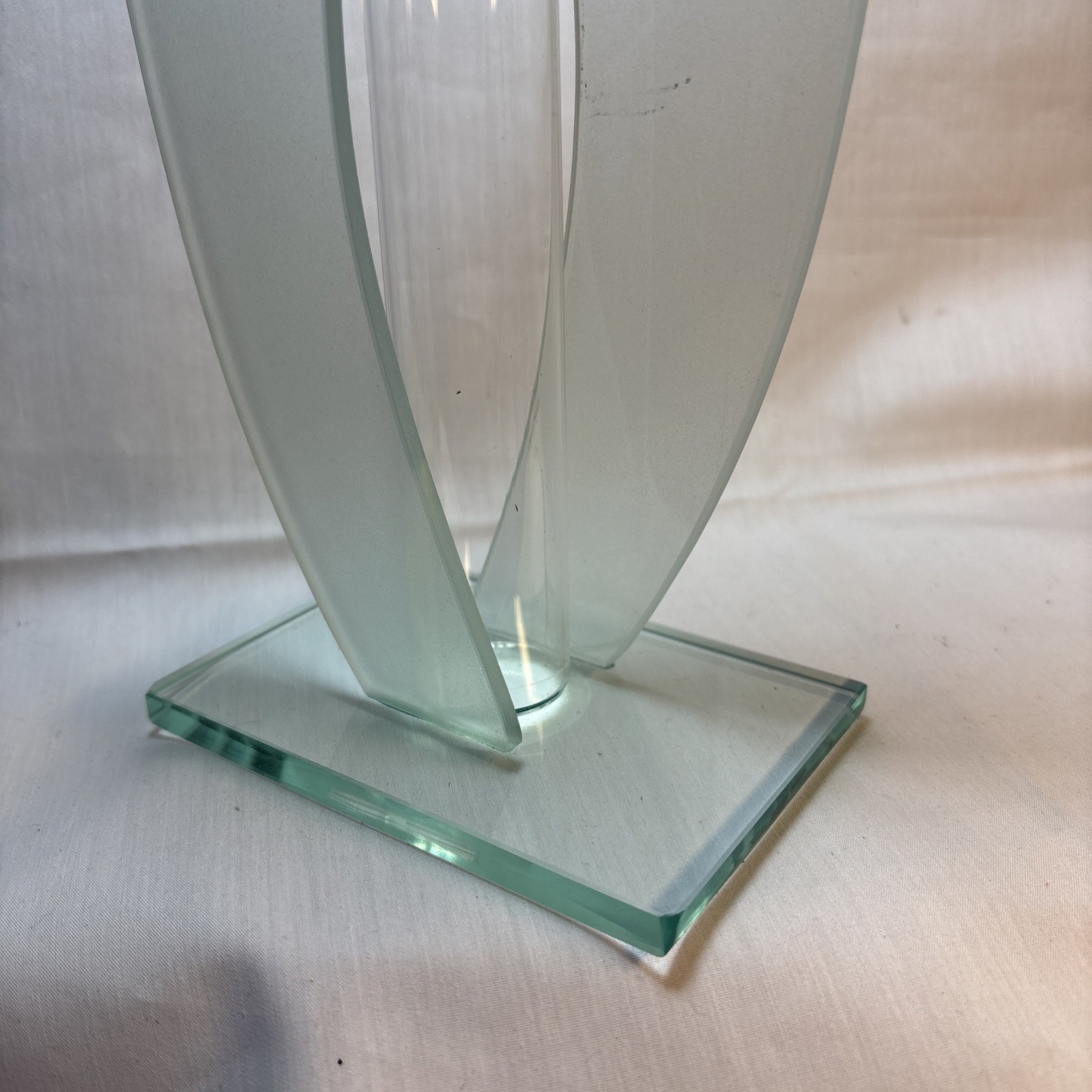 Retro Vintage Modernist Double Flames Sculpture Acid Glass Vase 12&Prime; Tall 2AA