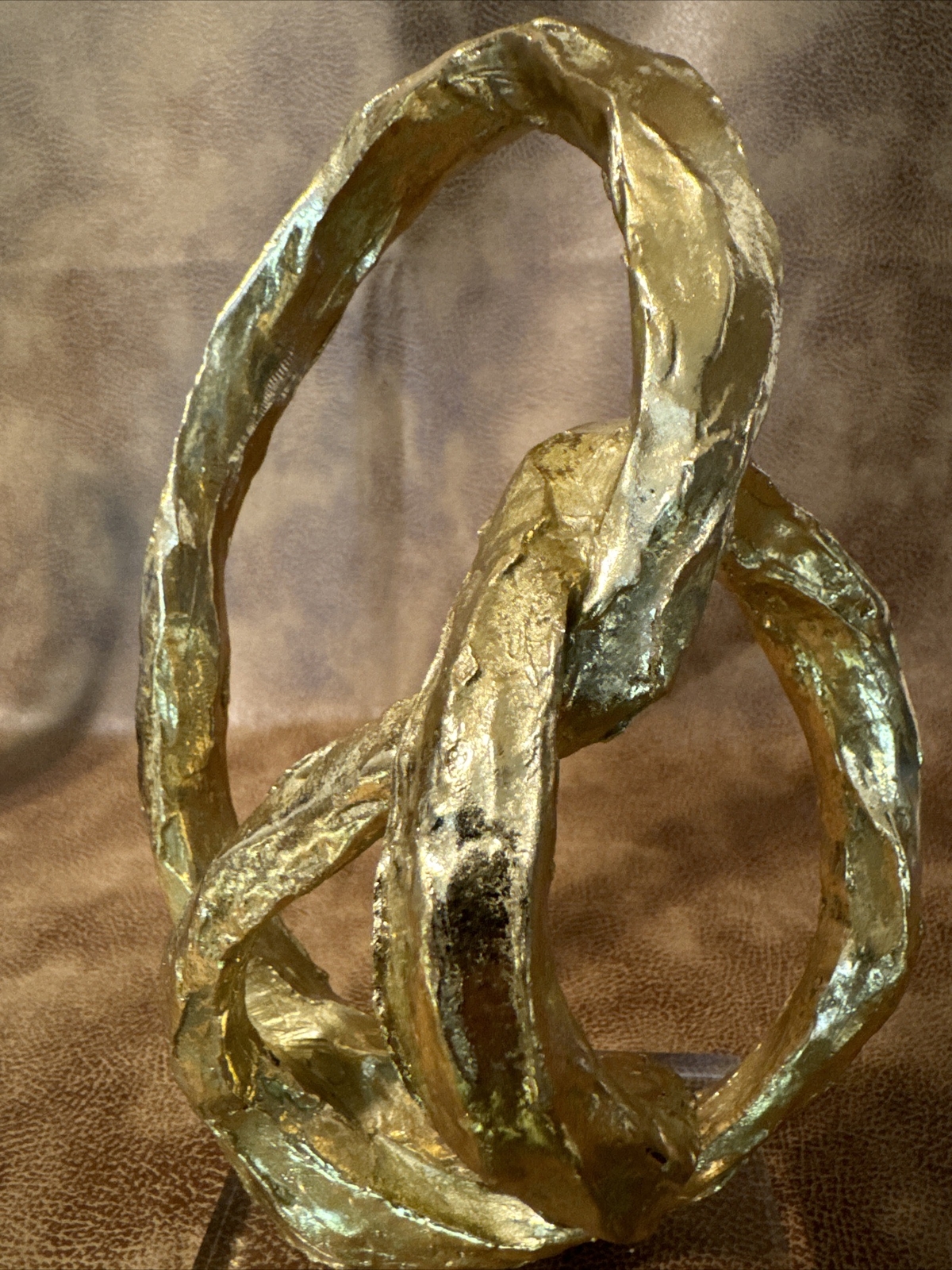 Twisted loop Gold Color Possibly Wood MCM Sculpture. ALAD
