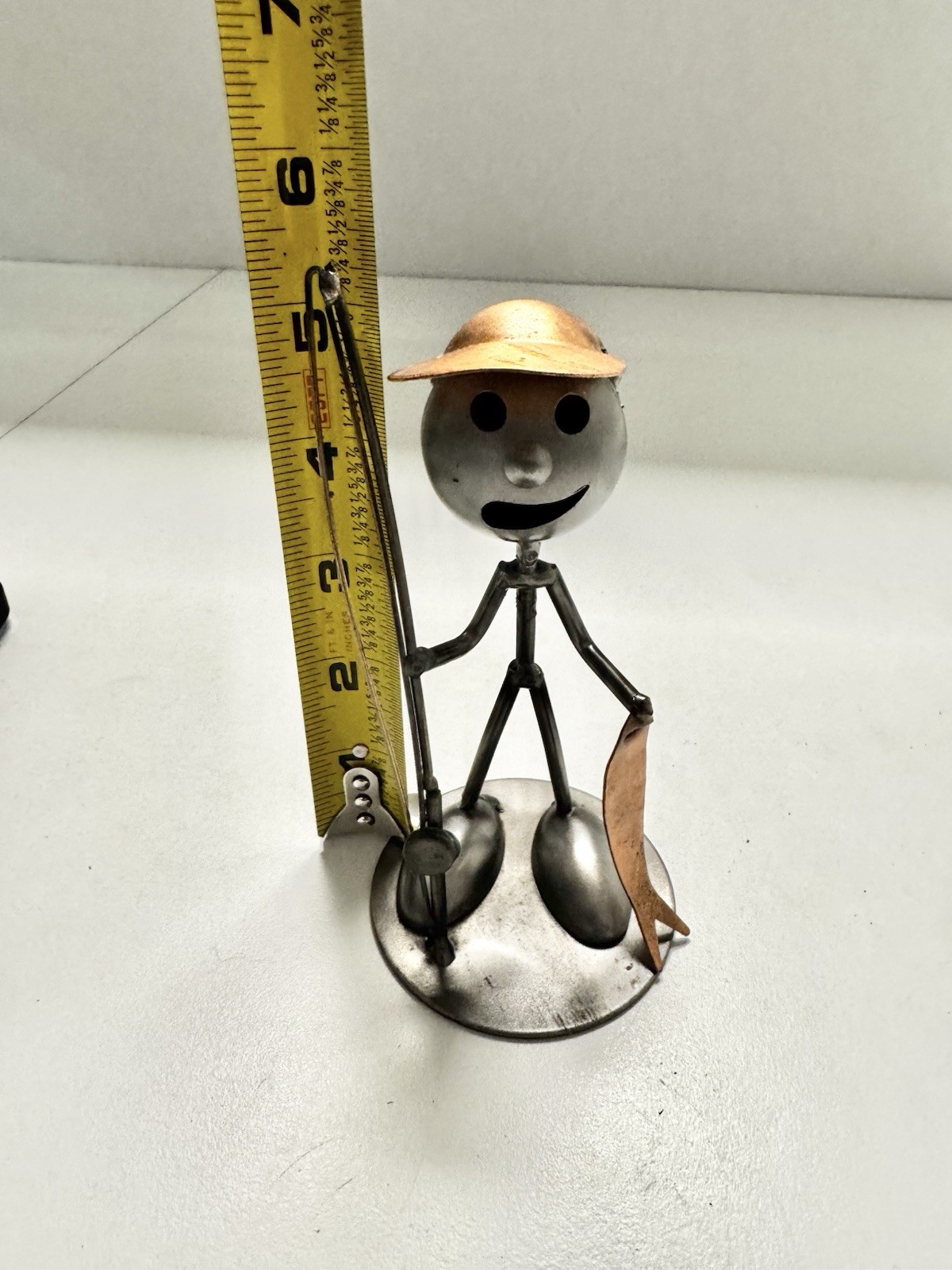 Art Metal Sculpture Fishing Figurine Copper Hat and Fish Steel