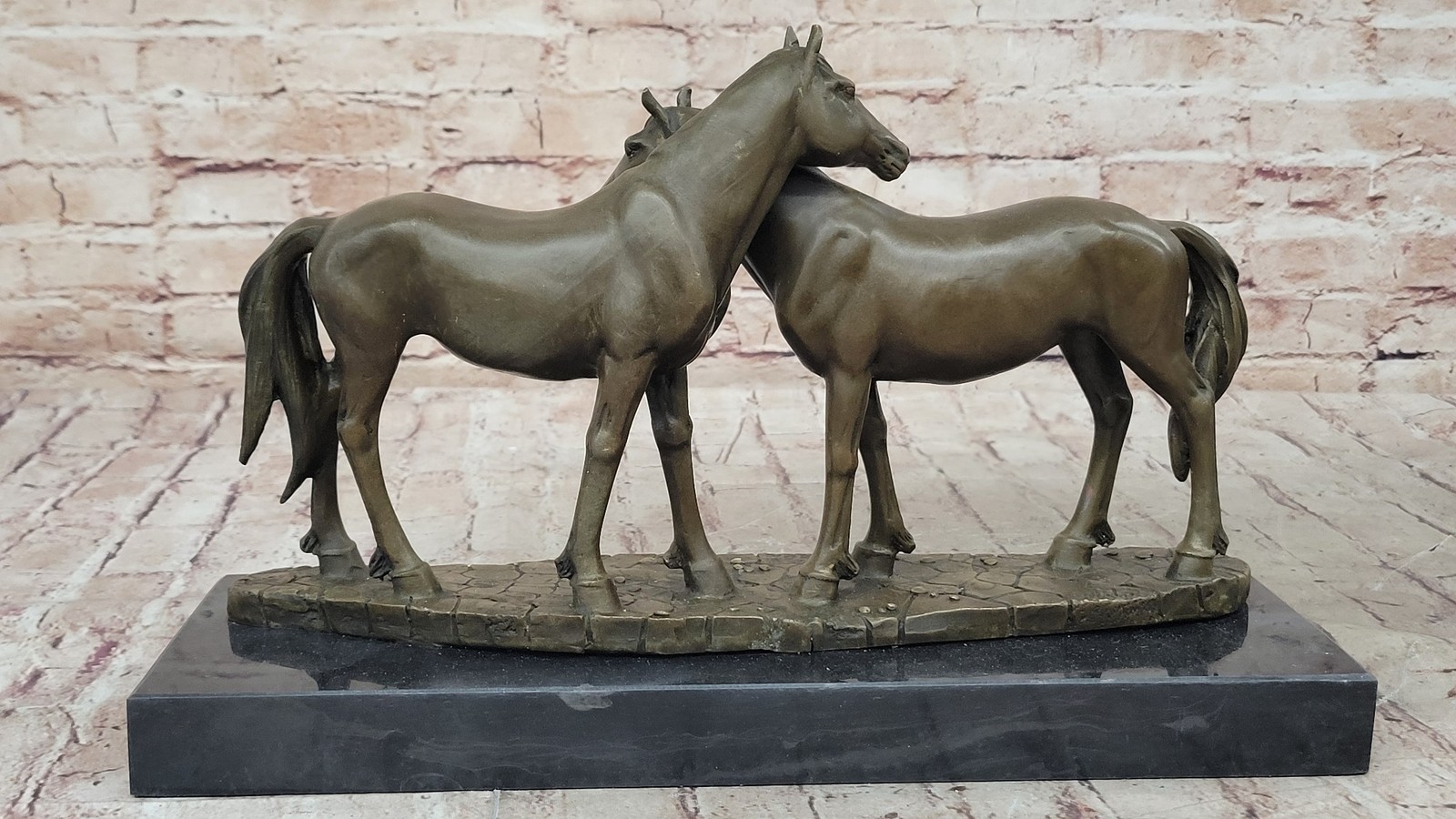 Thoroughbred Two Loving Horses Equestrian Western Art Bronze Marble Statue SALE