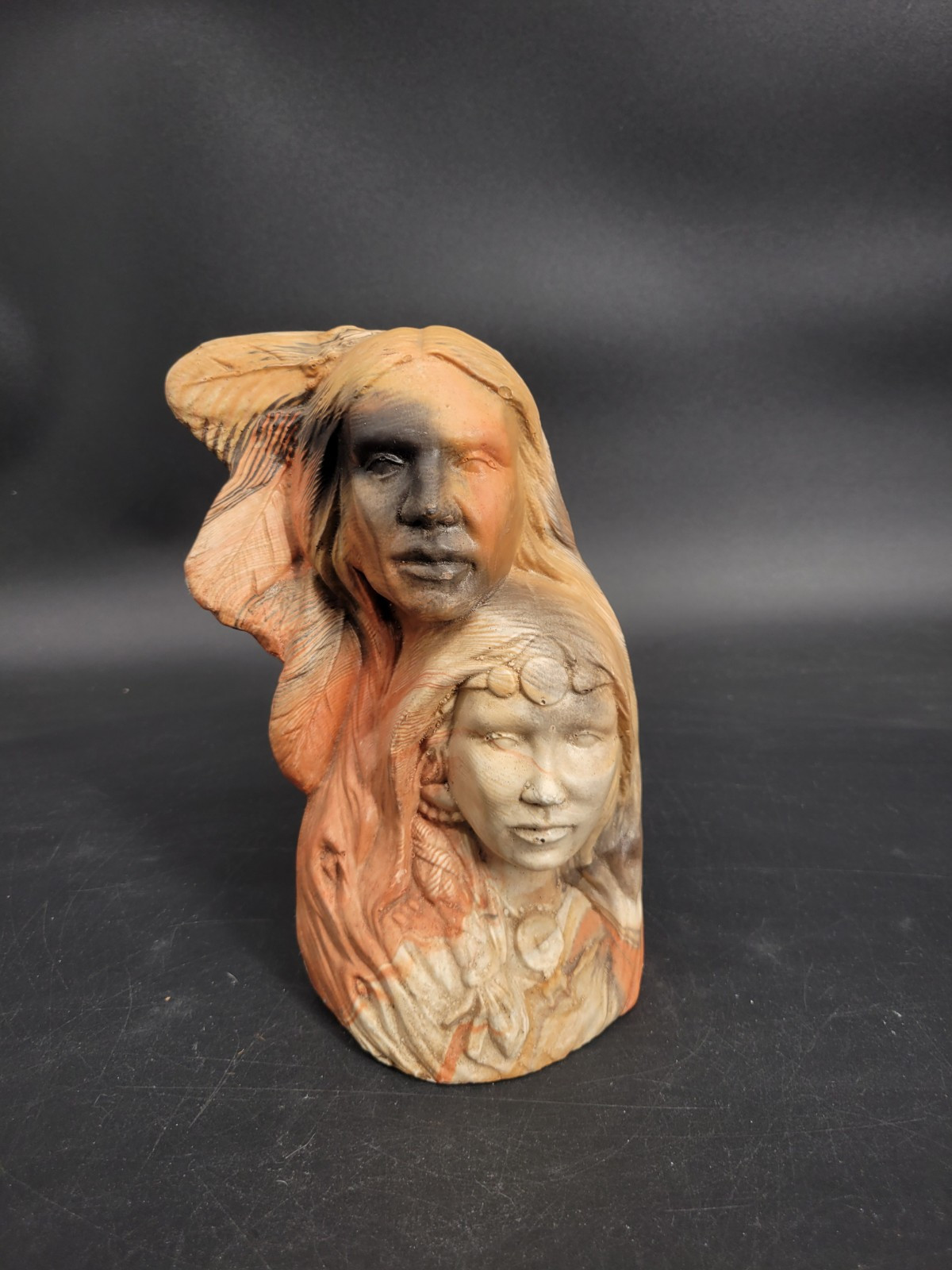 Beautiful Stone Carving First Americans Statue Man & Woman Sculpture 8.5&Prime;