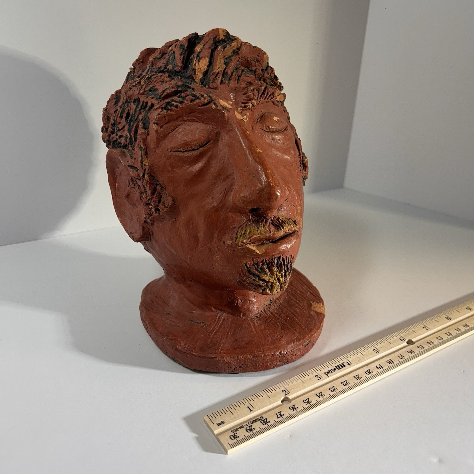 Vintage Terracotta Clay Male Bust – Hand-Sculpted Folk Art Portrait